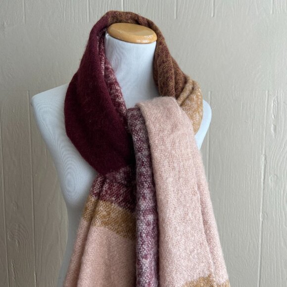 Soft Cozy Chunky Knit Boho Plaid Print Fringe Trim Oversized Scarf Wrap - Picture 13 of 13